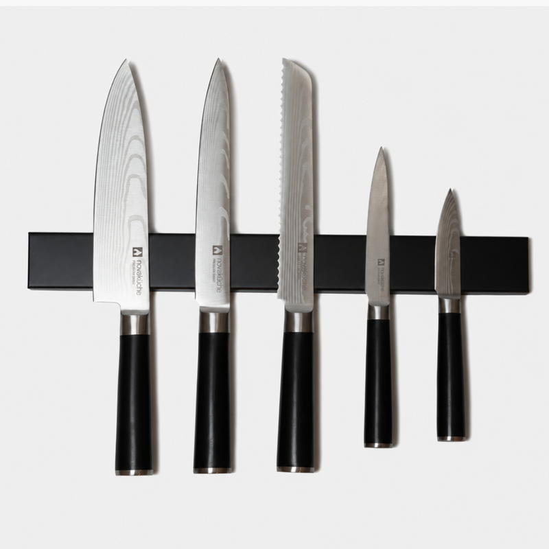 Küchenmesser Premium | 5er Set mit Messerleiste japanischer Griff